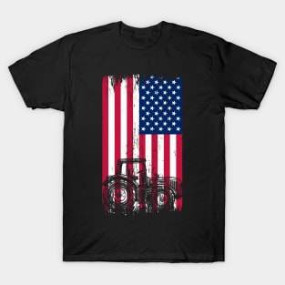 American Flag Tractor design I Patriotic USA Farmer T-Shirt